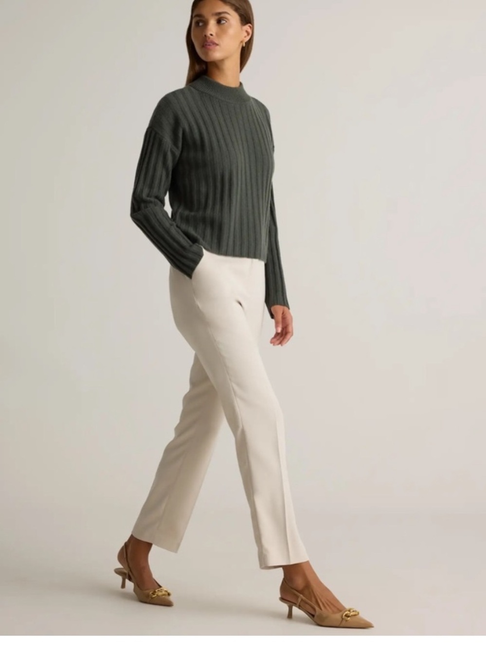 Quince Stretch Crepe Ankle Pants in Sand - Picture 2 of 13